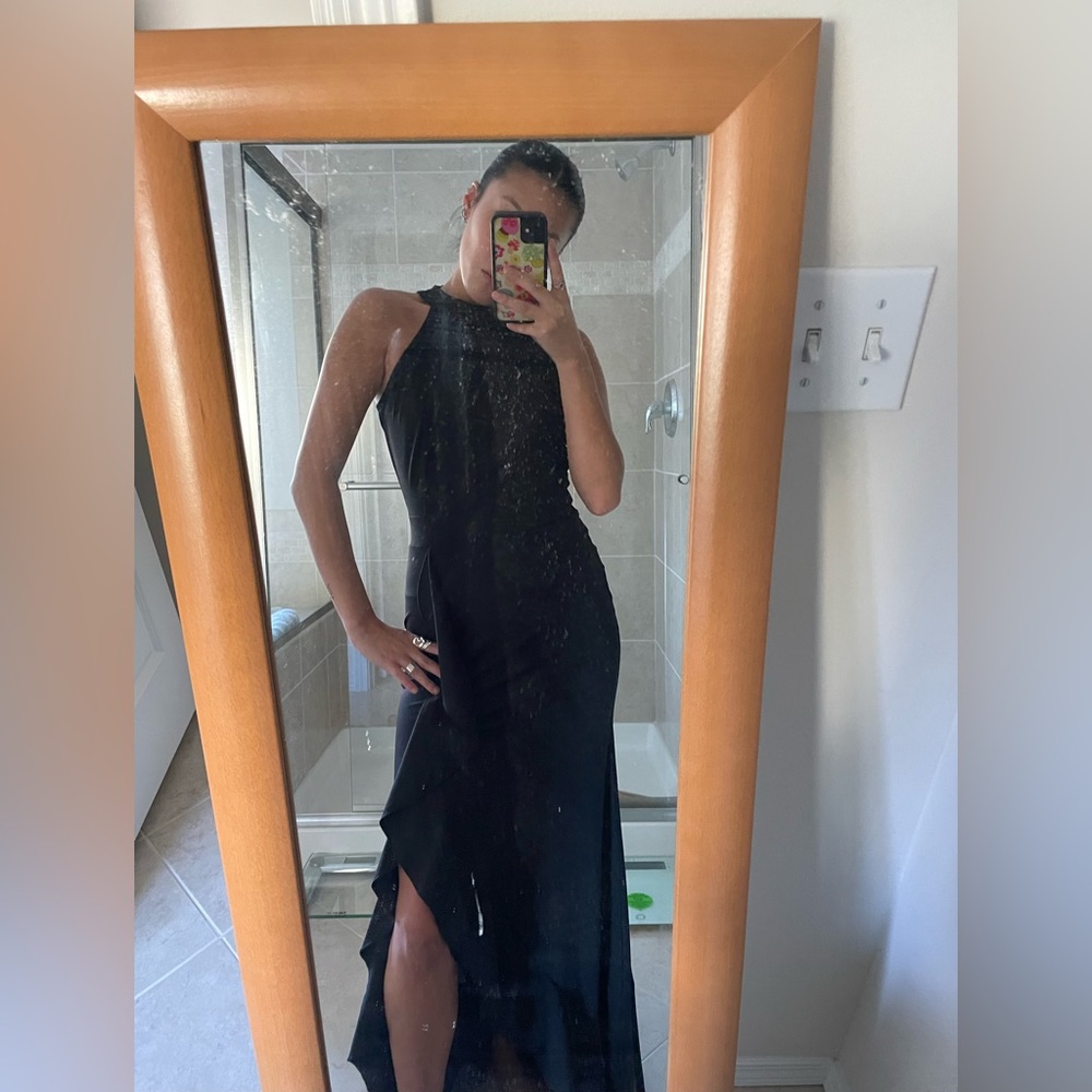 Maxi black dress with ruffle detailing!